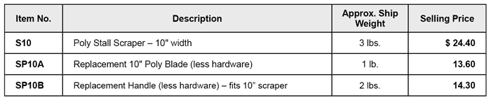 stall scraper price list