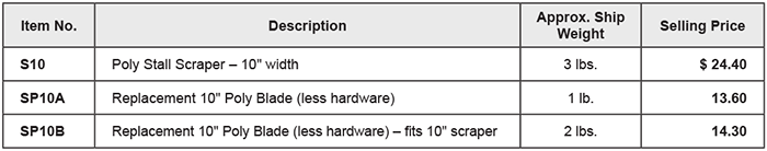stall scraper price list