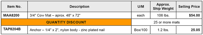 Rubber Pad Cow Mat price list