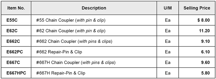 pricelist - replacement couplers