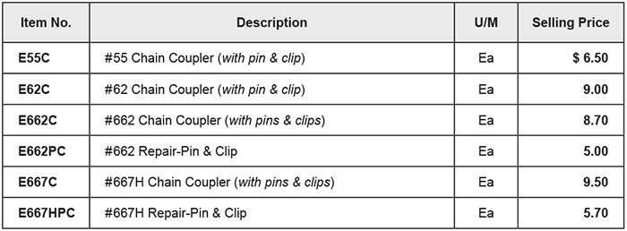 pricelist - replacement couplers