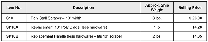 stall scraper price list