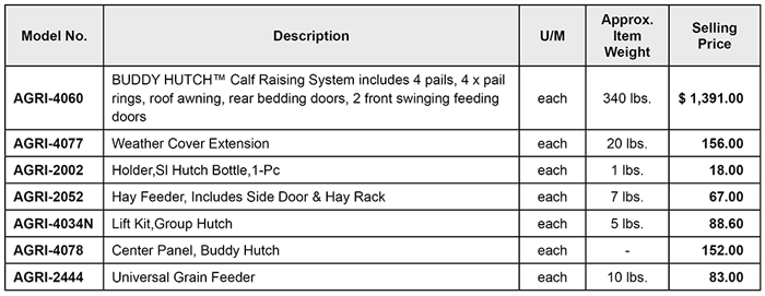 Buddy Hutch Pricelist