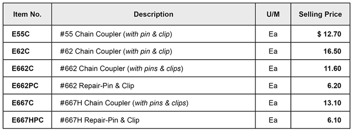 pricelist - replacement couplers