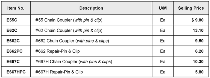 pricelist - replacement couplers