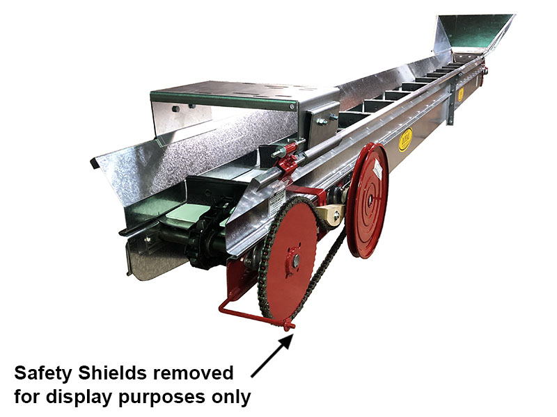 Conveyor with safety shields removed